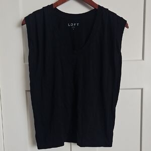 LOFT Black Sleeveless V-Neck Cotton Top Size Small
